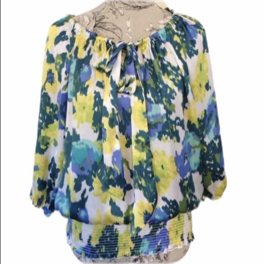willi Smith Silky Blue Flower Top M